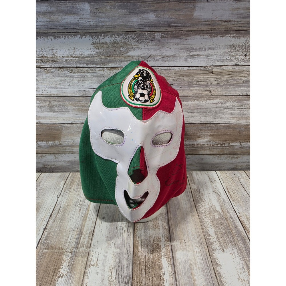 Mexico Soccer Lucha Libre Wrestling Mask Signed Green Red Fan Gear Luchador READ
